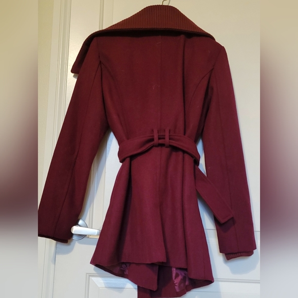 GUESS Double Breasted Wool Blend Peacoat Burgundy / Maroon - Picture 3 of 10